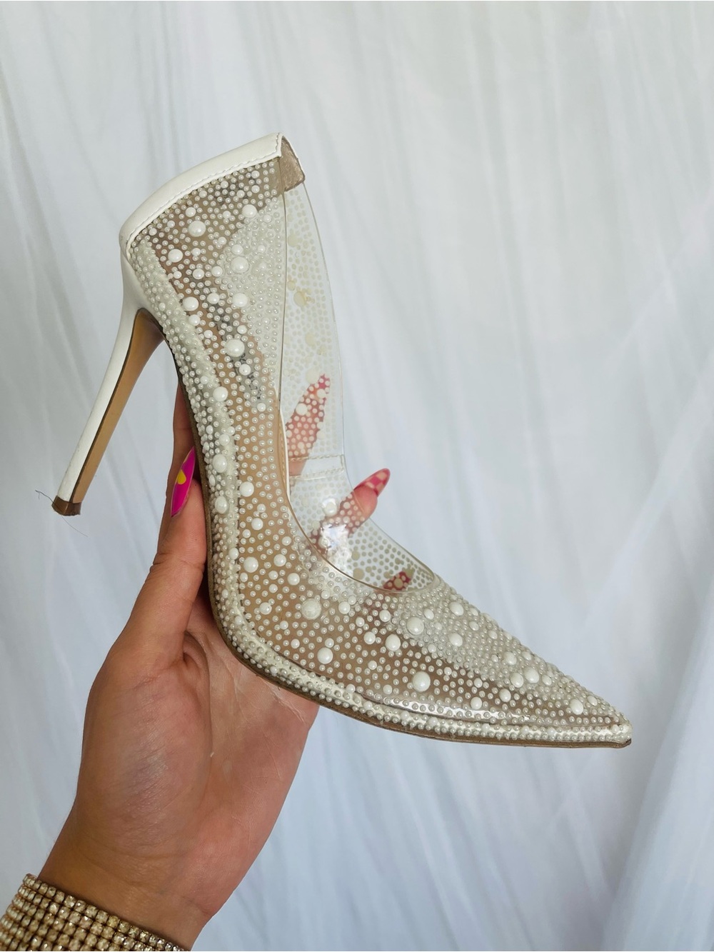 Steve Madden Pearl-Embellished Ivory Stiletto Pump Well-worn